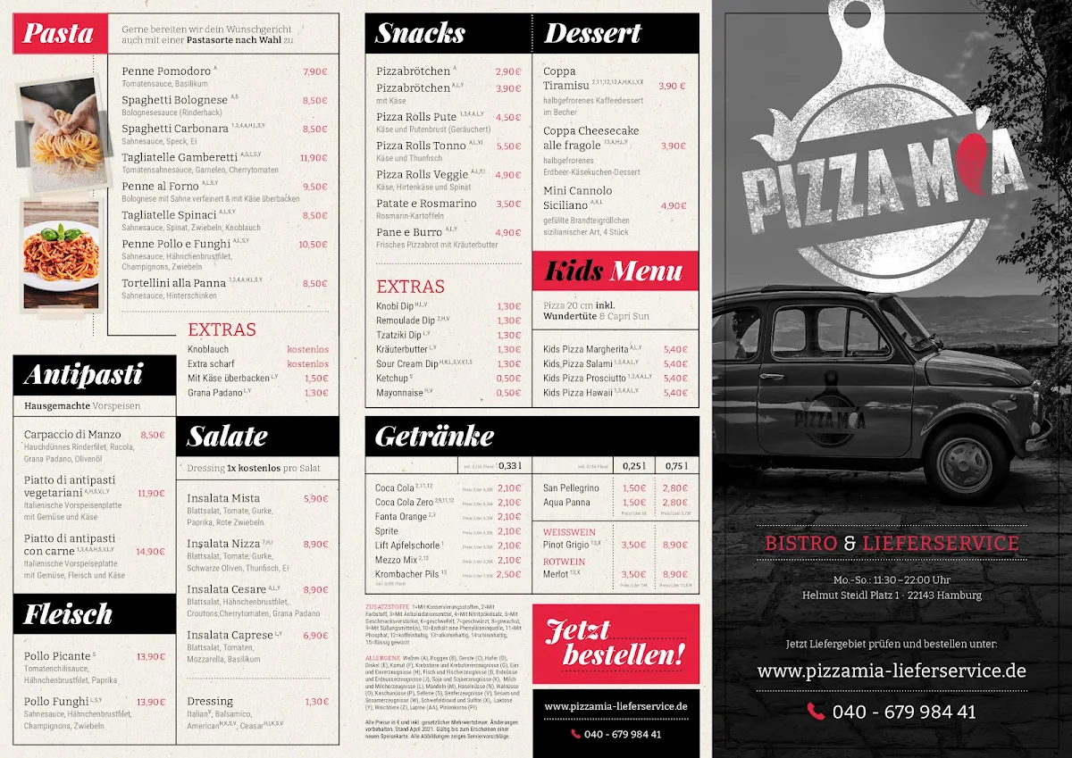 Speisekarte, Pizza Mia - Hamburg Rahlstedt