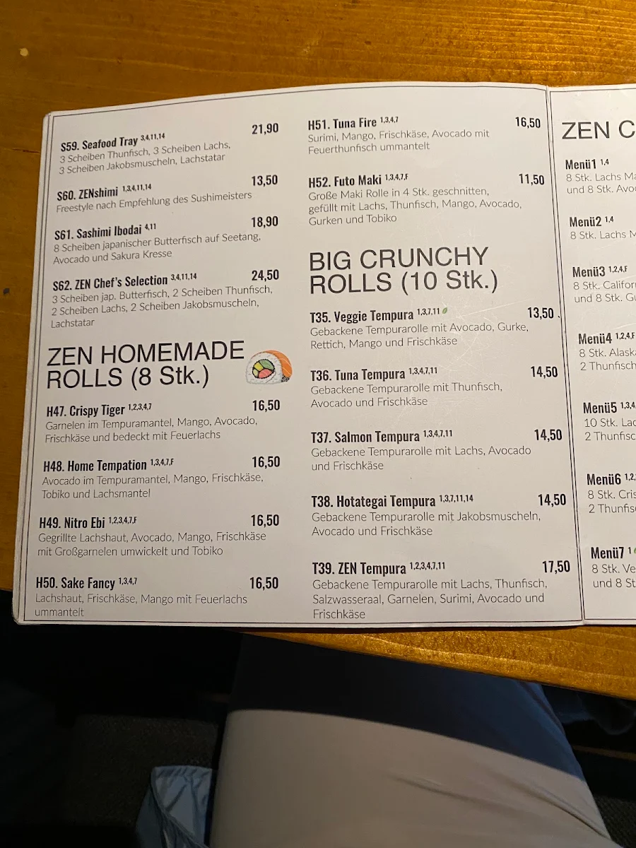 Speisekarte, ZEN Restaurant & Bar
