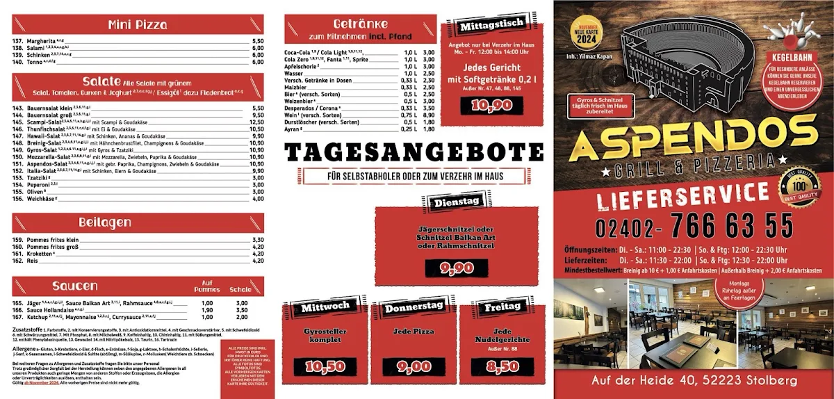 Speisekarte, Aspendos Grill & Pizzeria