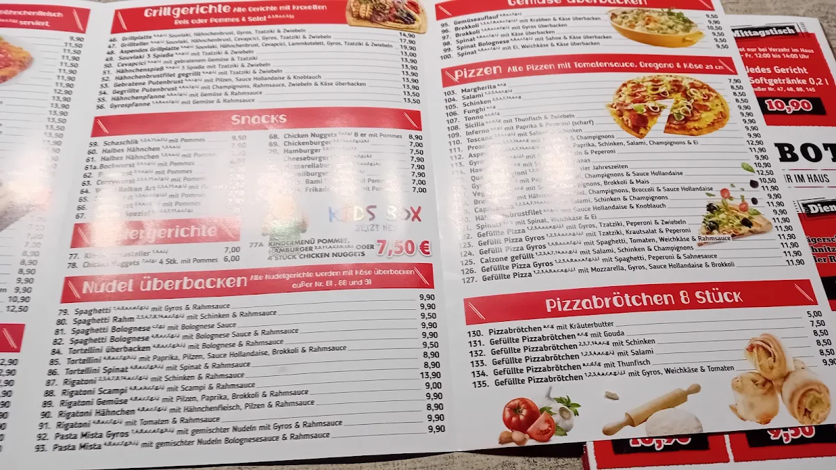 Speisekarte, Aspendos Grill & Pizzeria