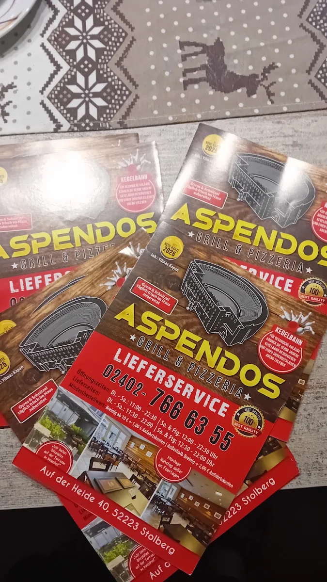 Speisekarte, Aspendos Grill & Pizzeria