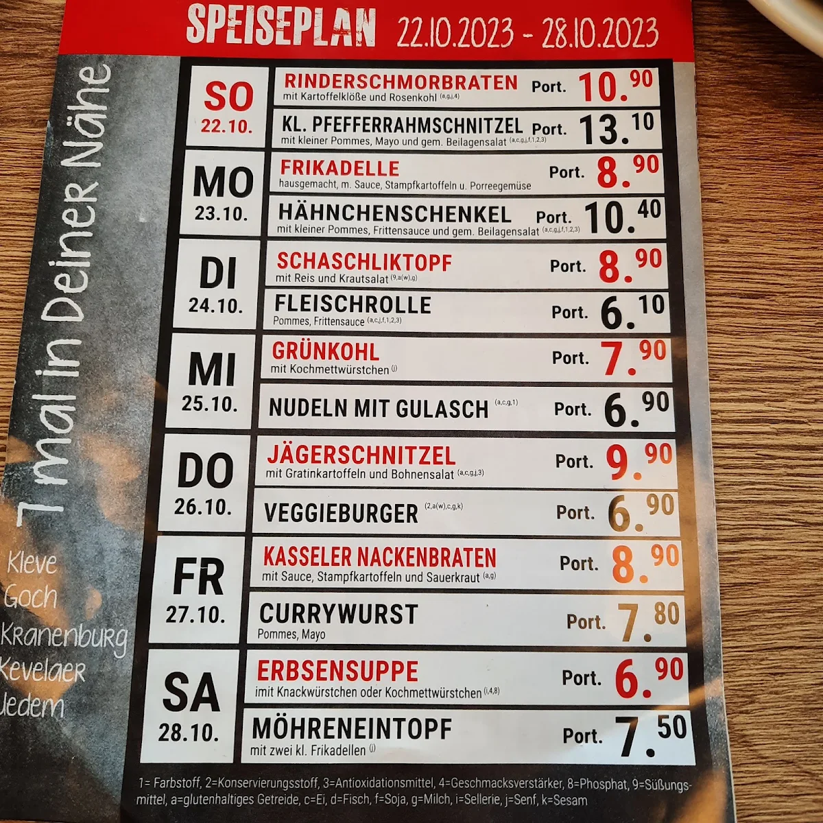 Speisekarte, CurryQ Uedem
