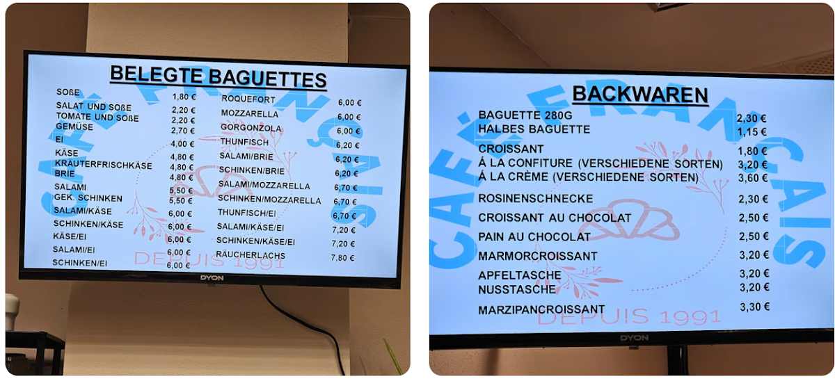 Speisekarte, Café Français