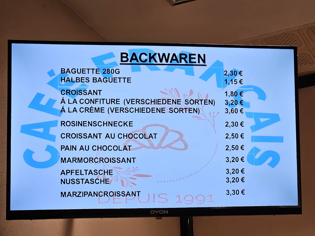 Speisekarte, Café Français