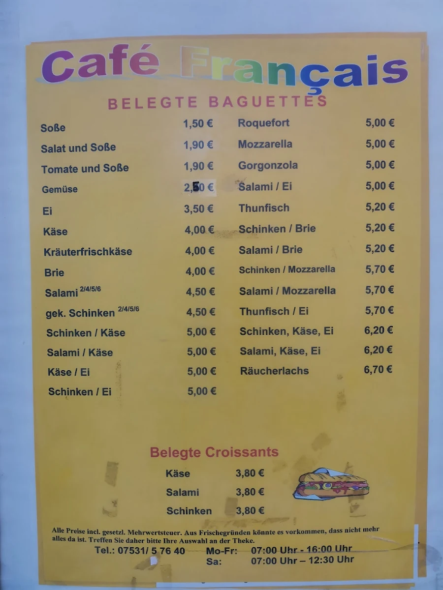 Speisekarte, Café Français