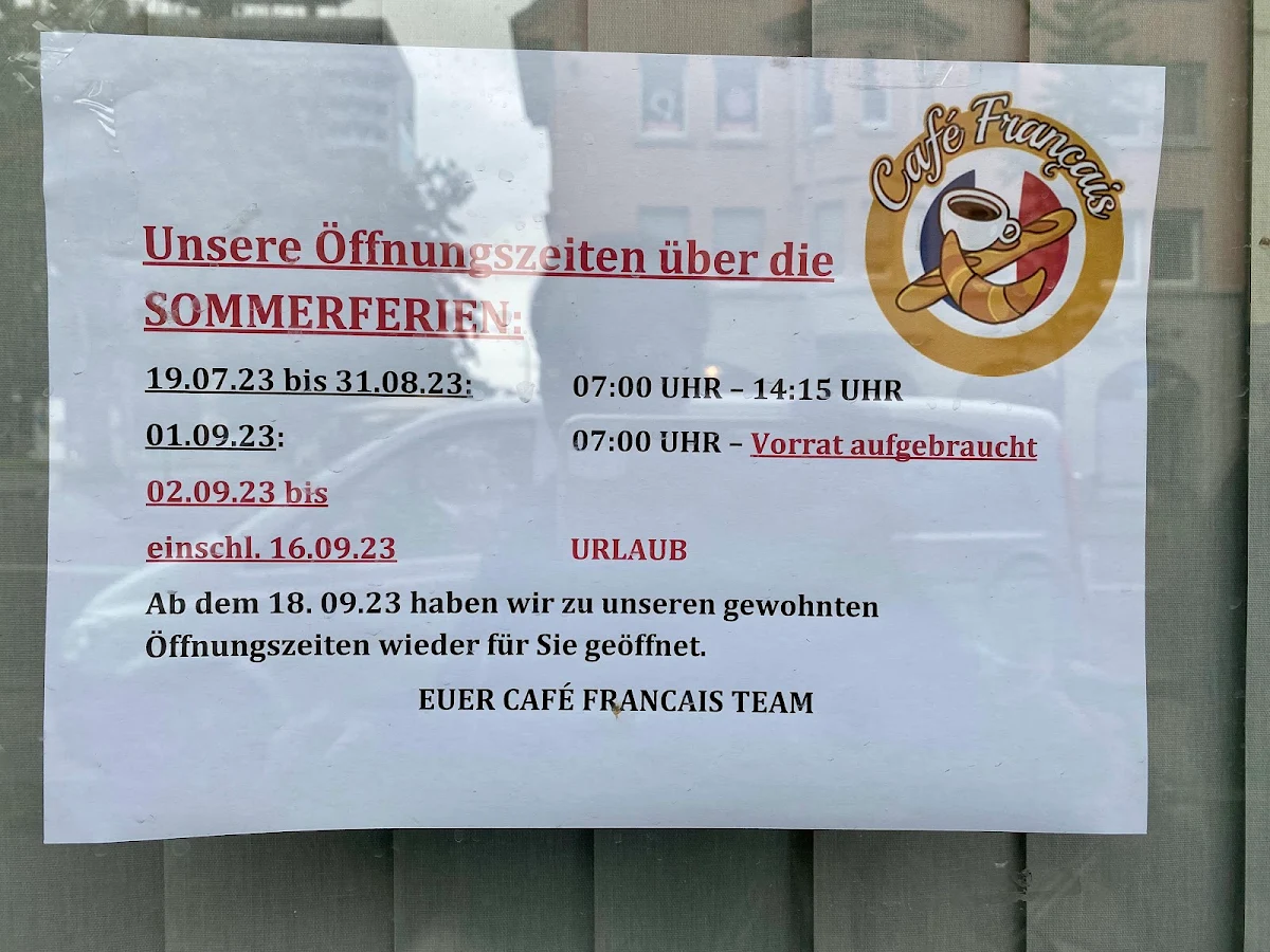 Speisekarte, Café Français