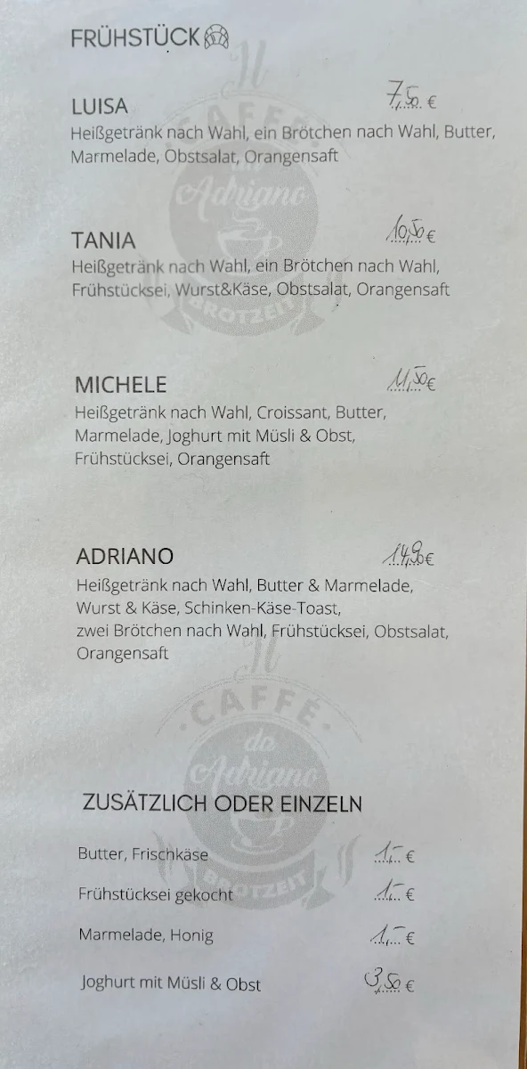Speisekarte, Il caffè da Adriano - Brotzeit