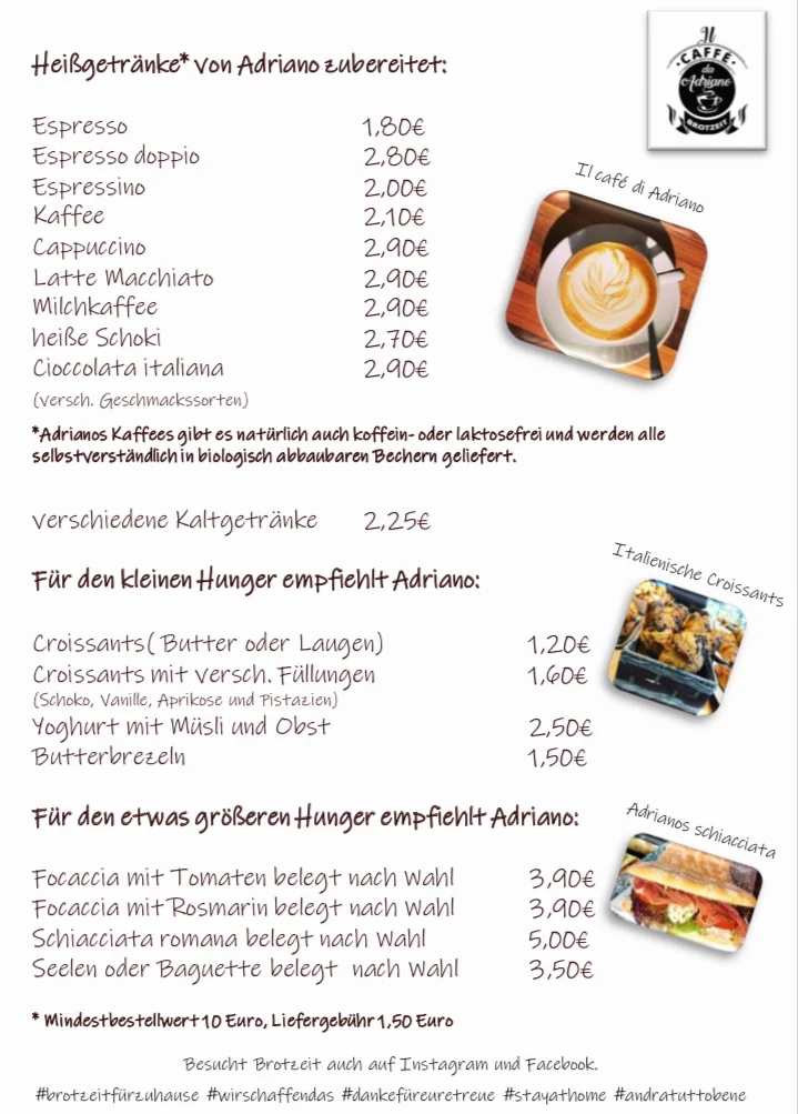 Speisekarte, Il caffè da Adriano - Brotzeit