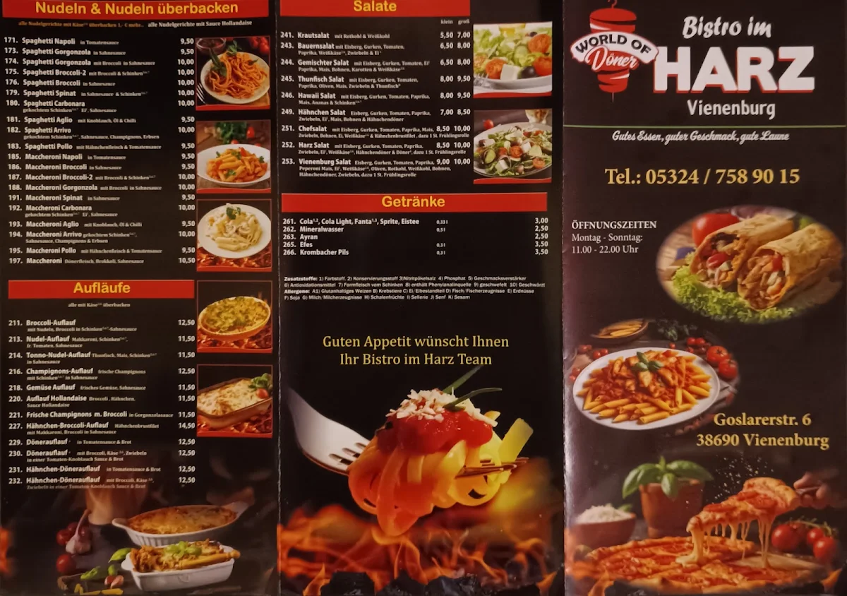 Speisekarte, Bistro im Harz