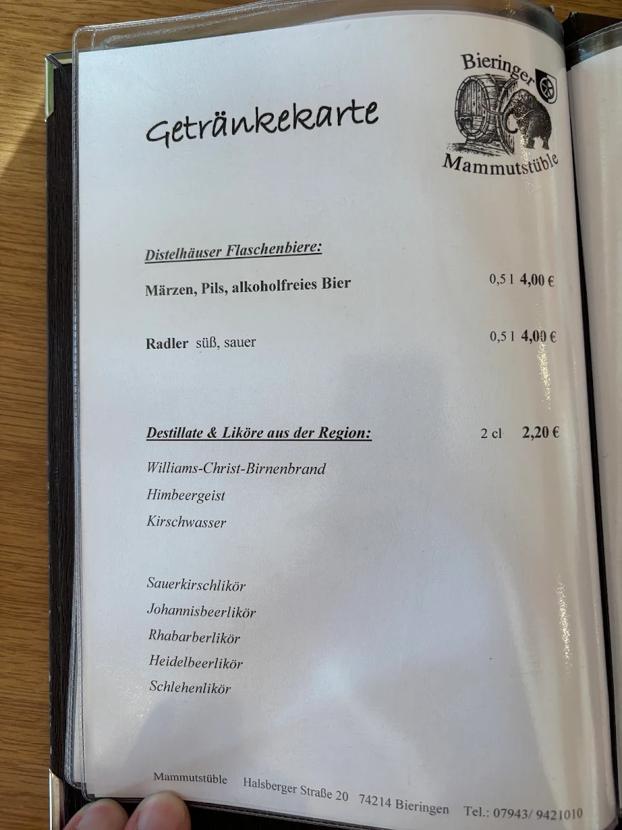 Speisekarte, Mammutstüble