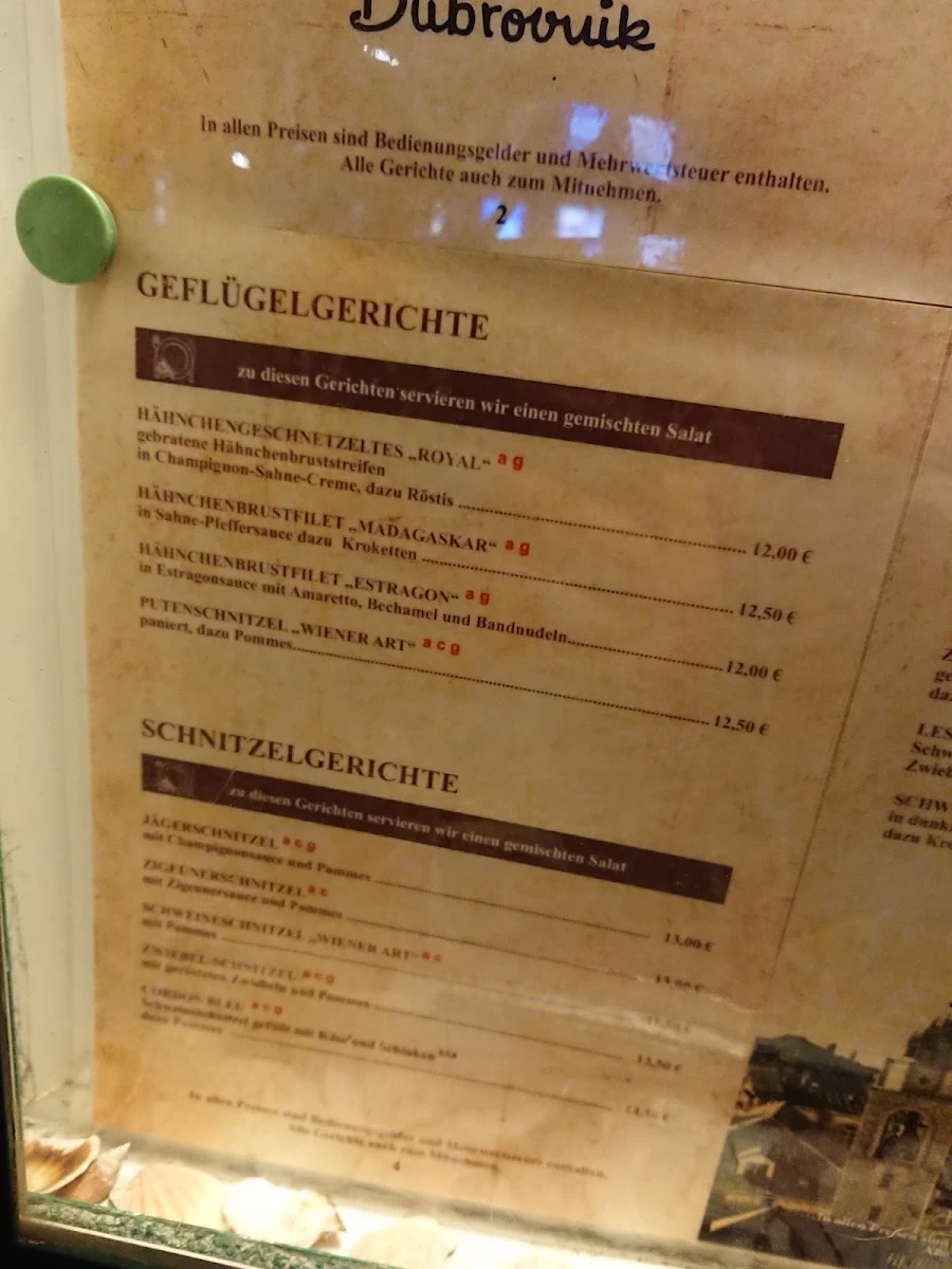Speisekarte, Restaurant Dubrovnik - Moers