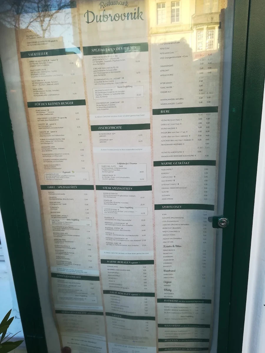 Speisekarte, Restaurant Dubrovnik - Moers