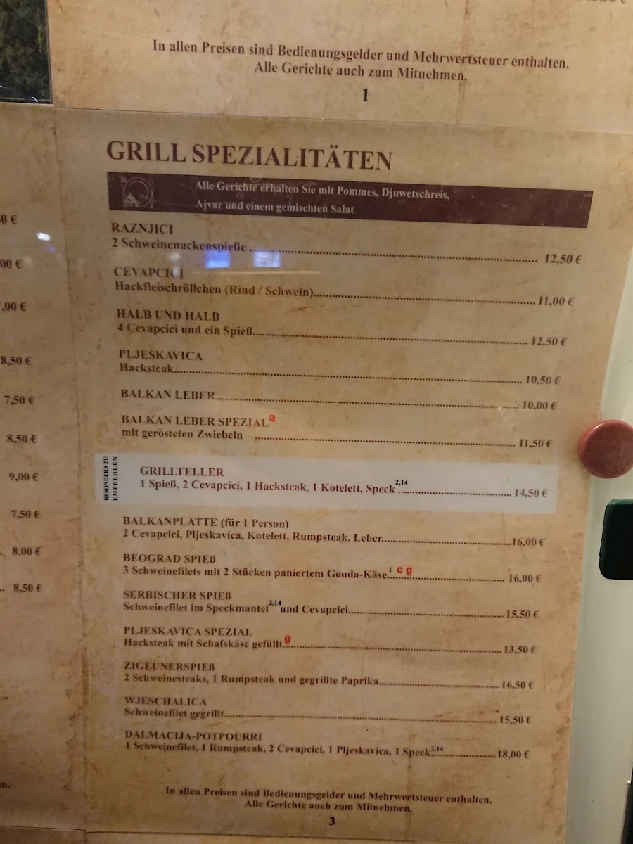 Speisekarte, Restaurant Dubrovnik - Moers