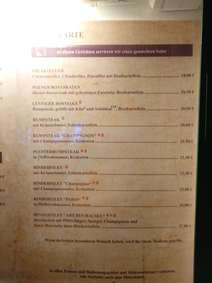 Speisekarte, Restaurant Dubrovnik - Moers