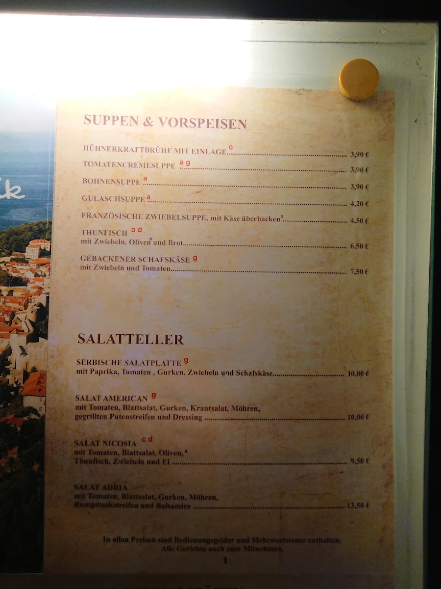 Speisekarte, Restaurant Dubrovnik - Moers
