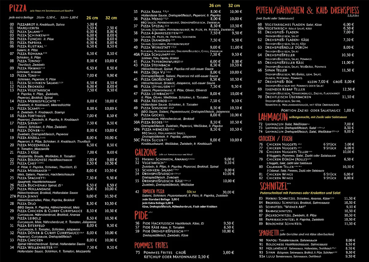 Speisekarte, Sipan Grill Eiterfeld