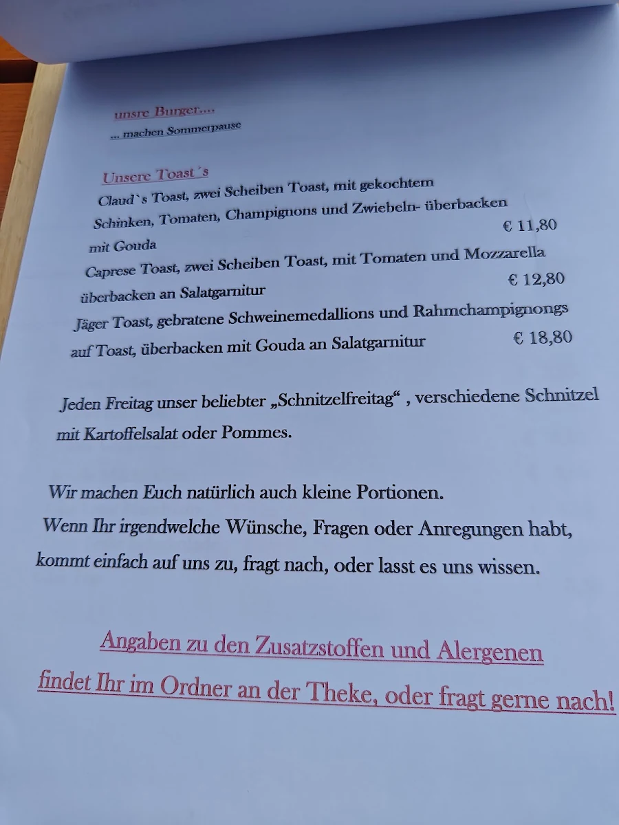 Speisekarte, Claud’s Feuchtwangen