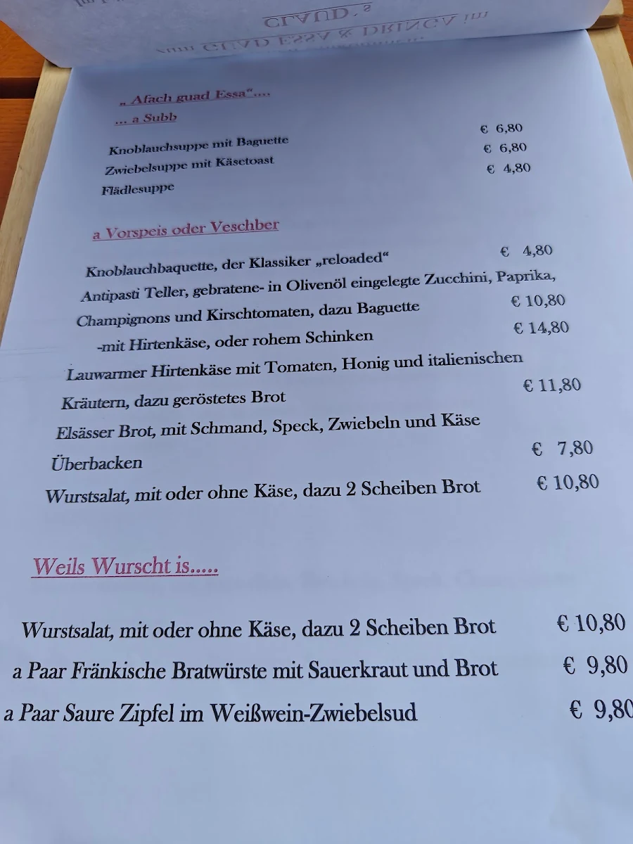 Speisekarte, Claud’s Feuchtwangen