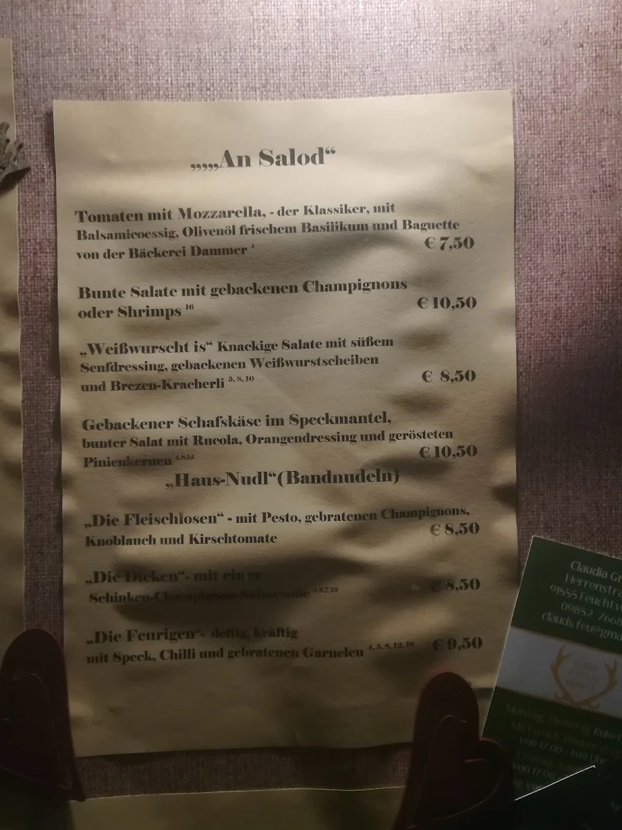 Speisekarte, Claud’s Feuchtwangen