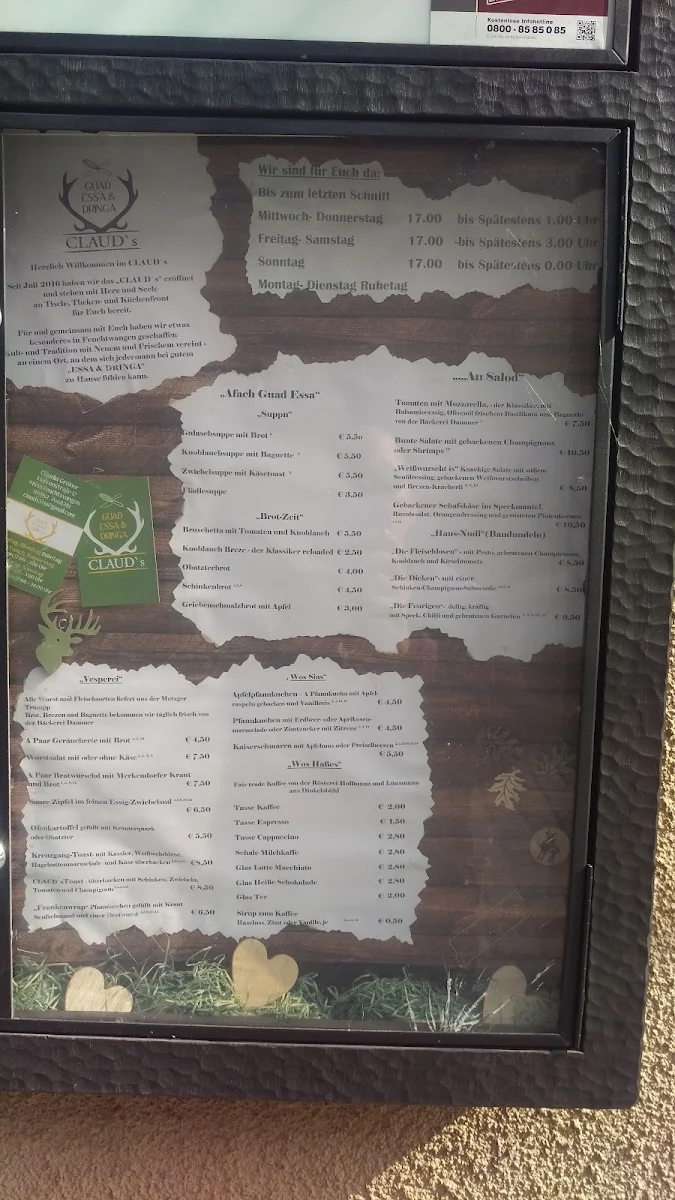 Speisekarte, Claud’s Feuchtwangen