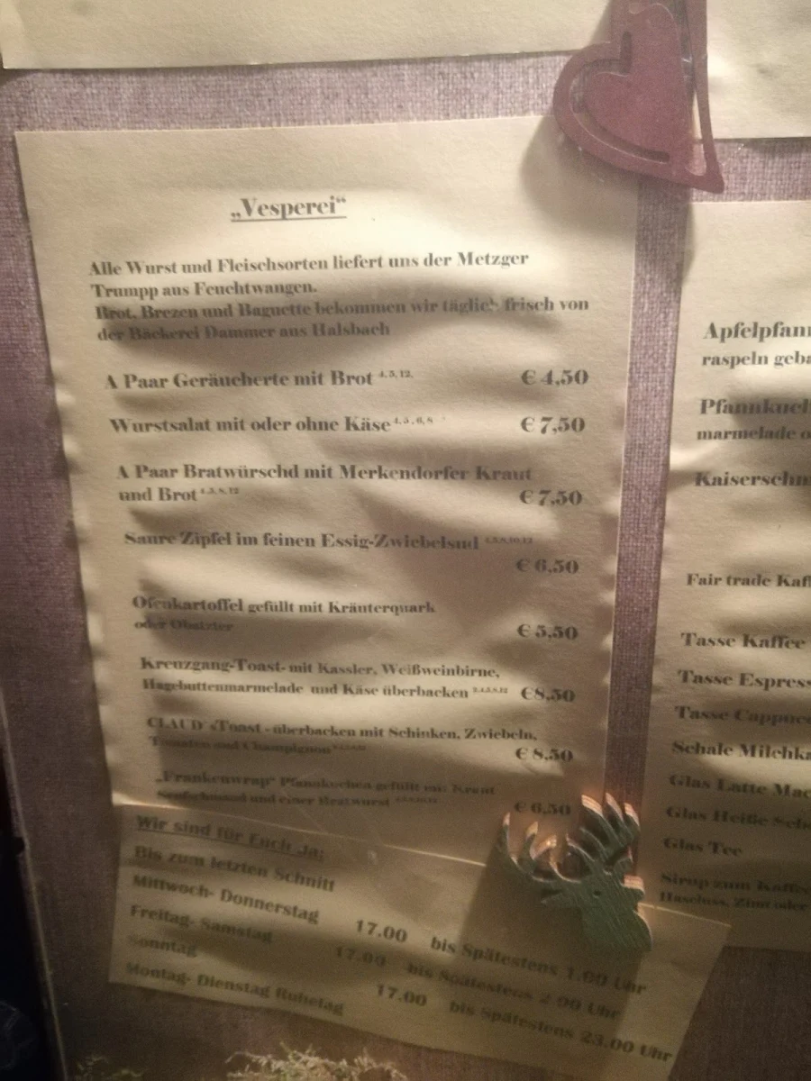Speisekarte, Claud’s Feuchtwangen