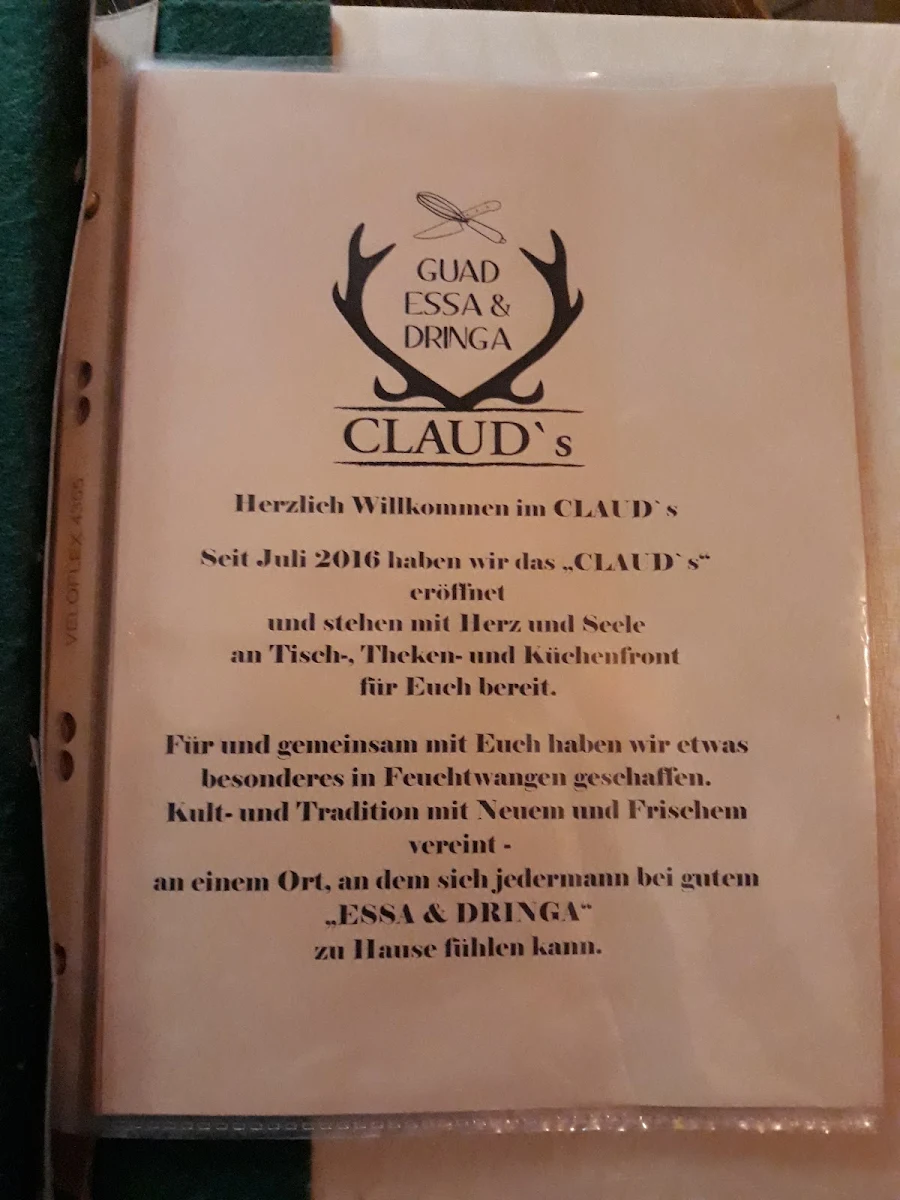 Speisekarte, Claud’s Feuchtwangen