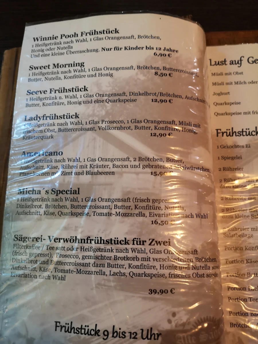 Speisekarte, Café Alte Sägerei