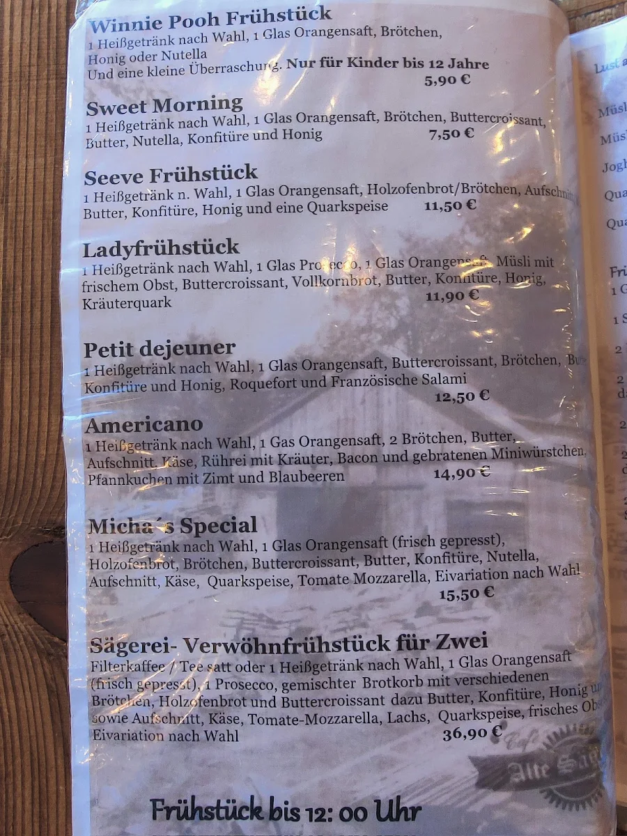 Speisekarte, Café Alte Sägerei