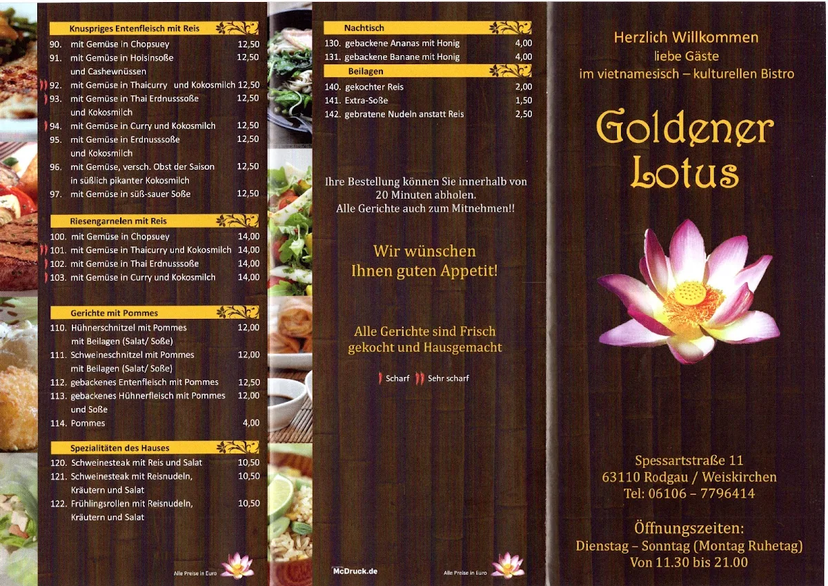 Speisekarte, Goldener Lotus