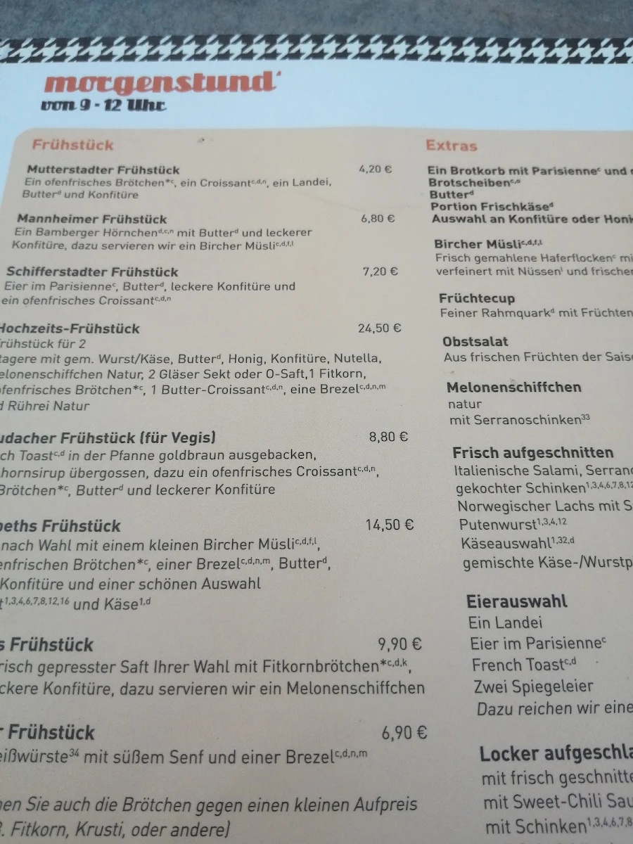 Speisekarte, Cafe Elisabeth