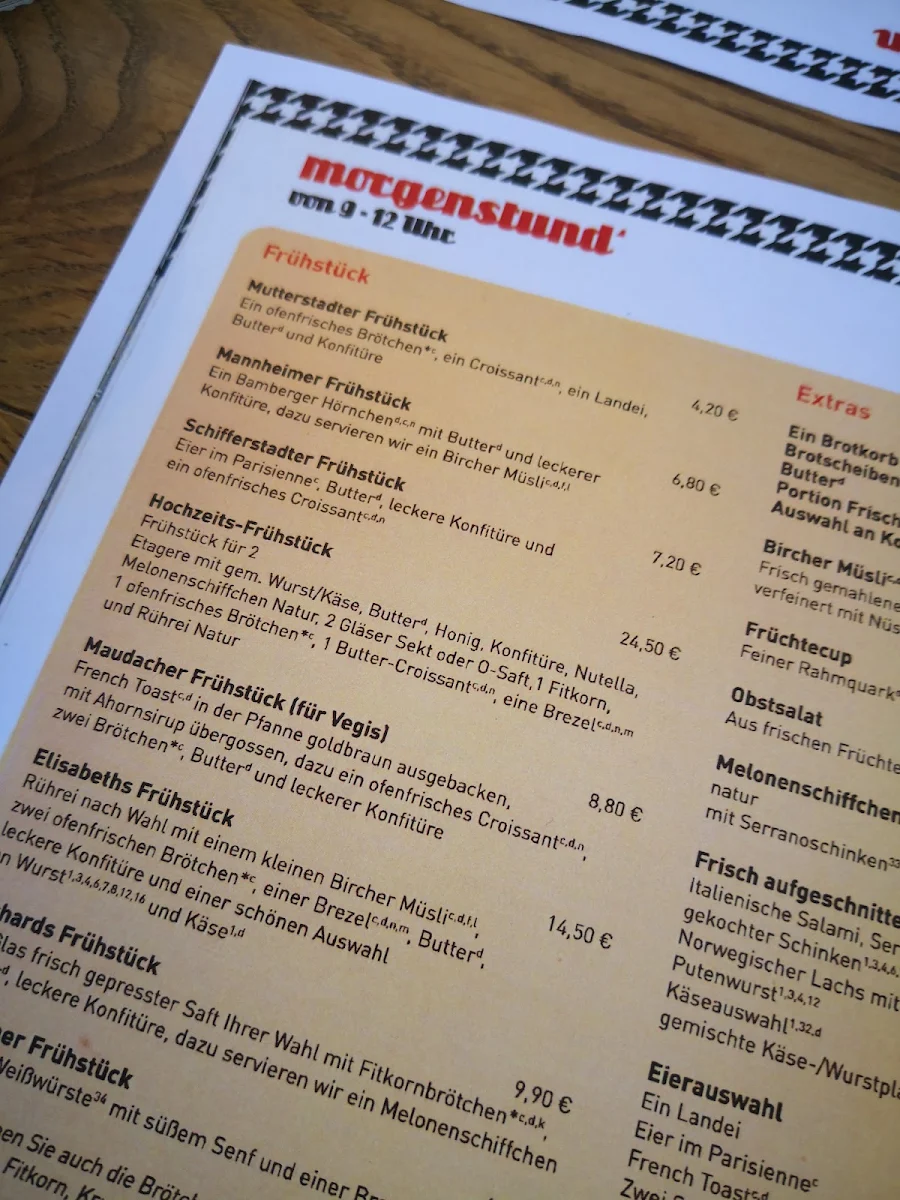Speisekarte, Cafe Elisabeth