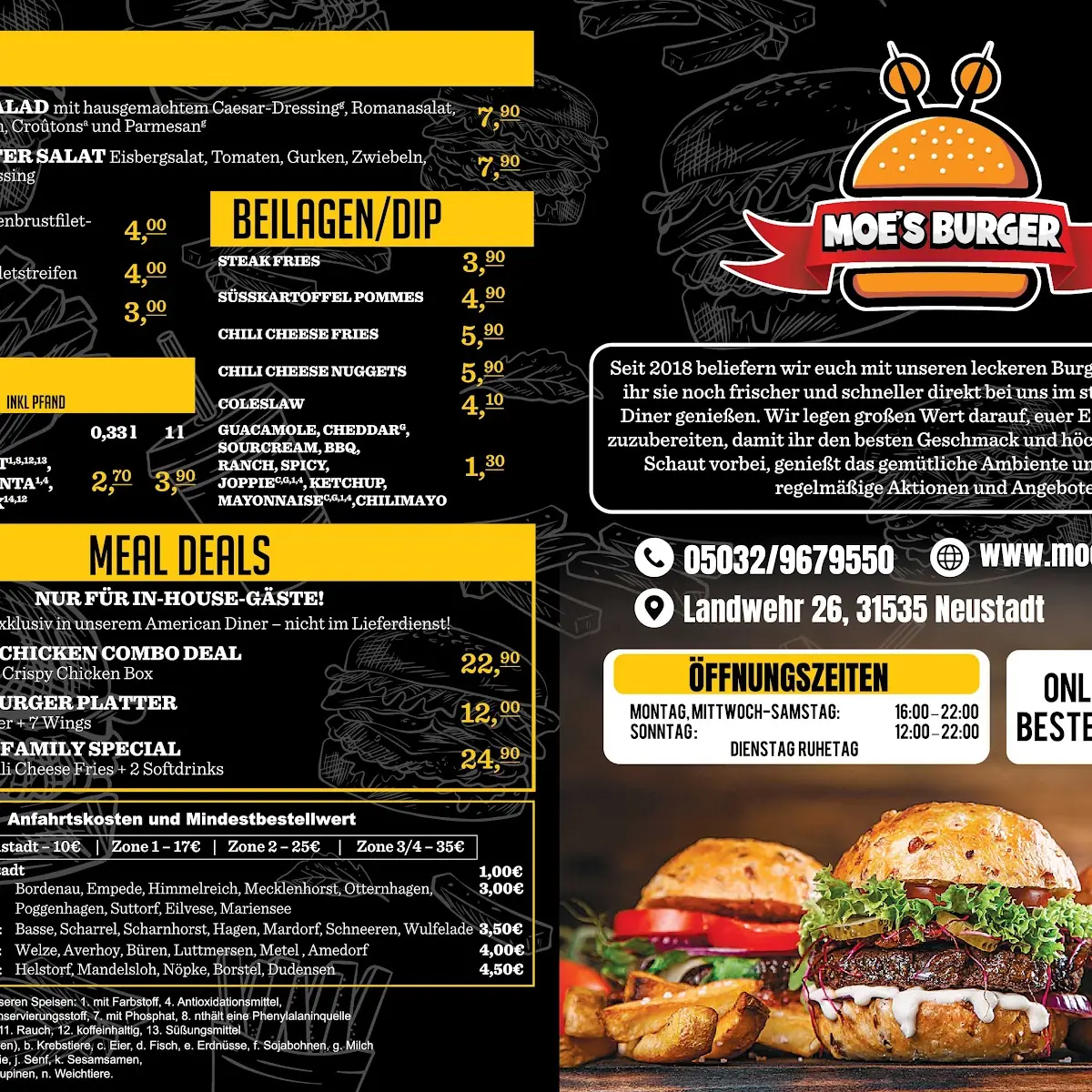 Speisekarte, Moe's Burger Neustadt