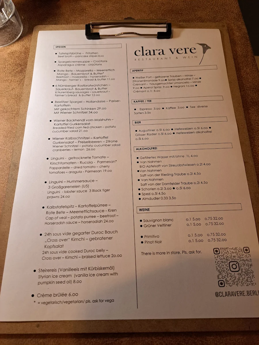 Speisekarte, Clara Vere