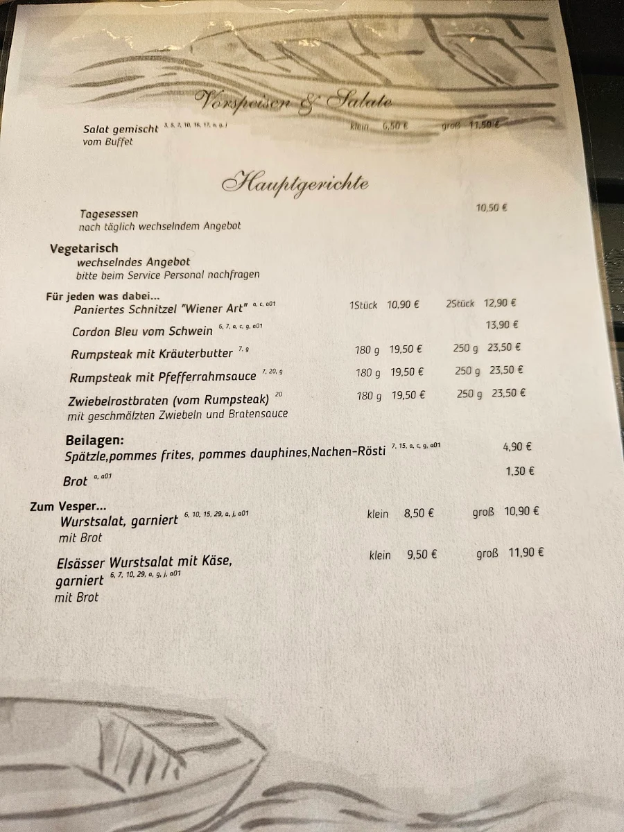 Speisekarte, Gasthaus zum Nachen
