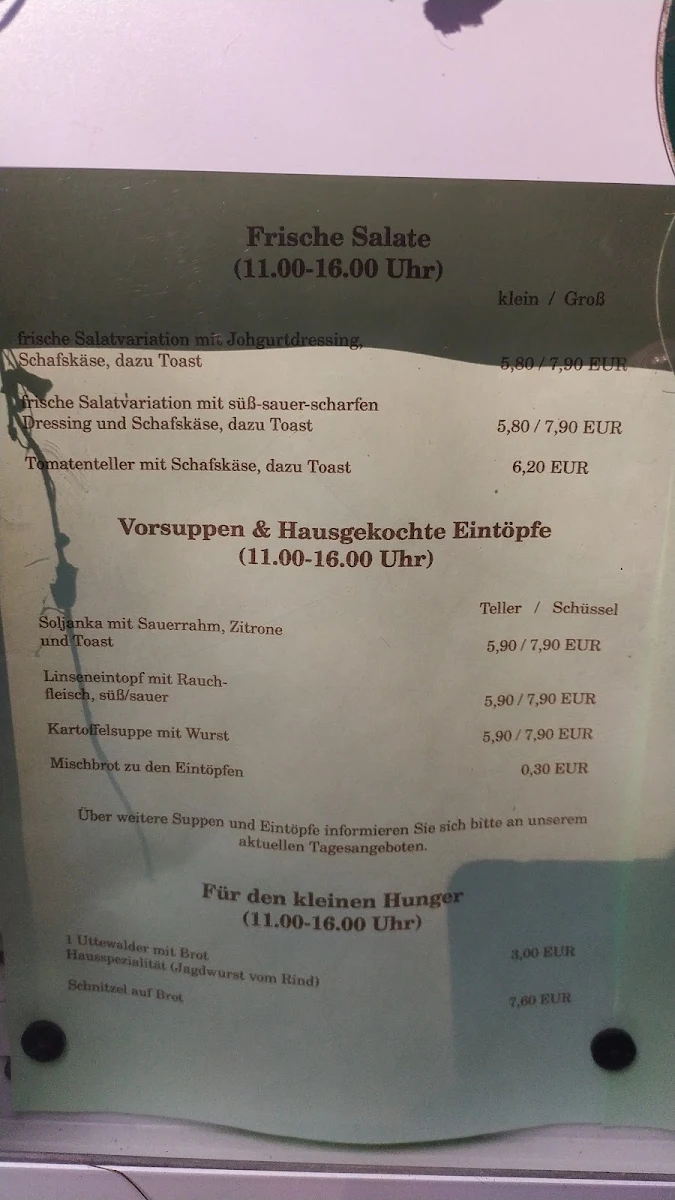 Speisekarte, Gasthaus Waldidylle