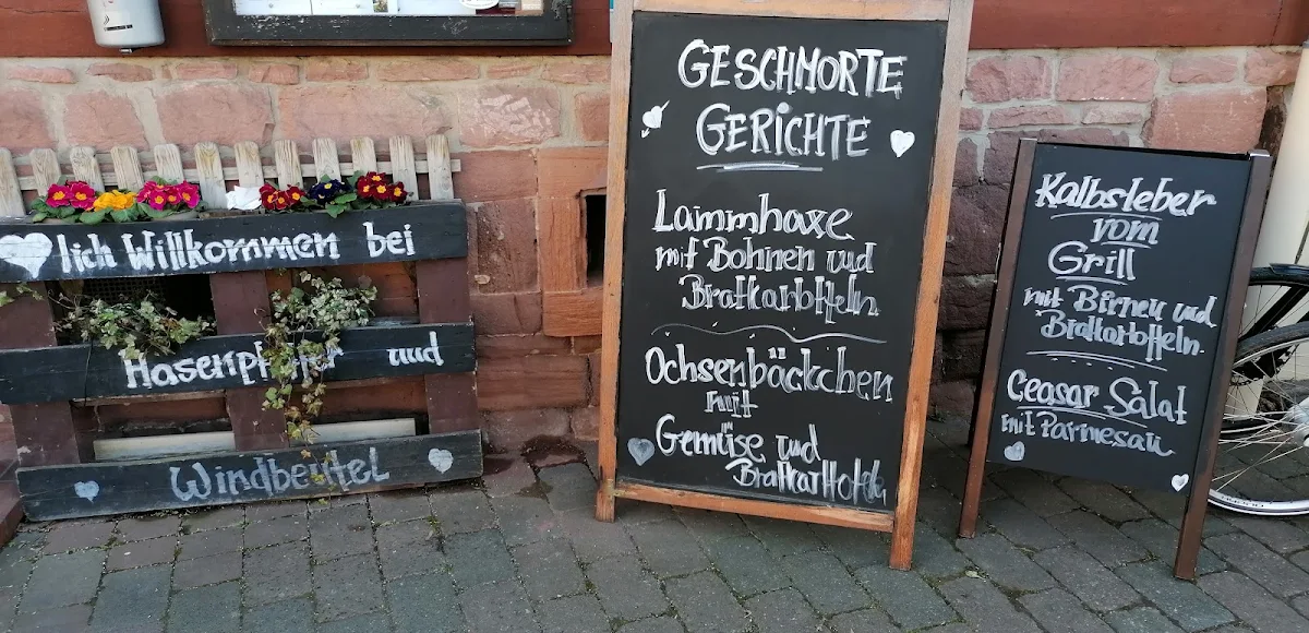 Speisekarte, Hasenpfeffer und Windbeutel