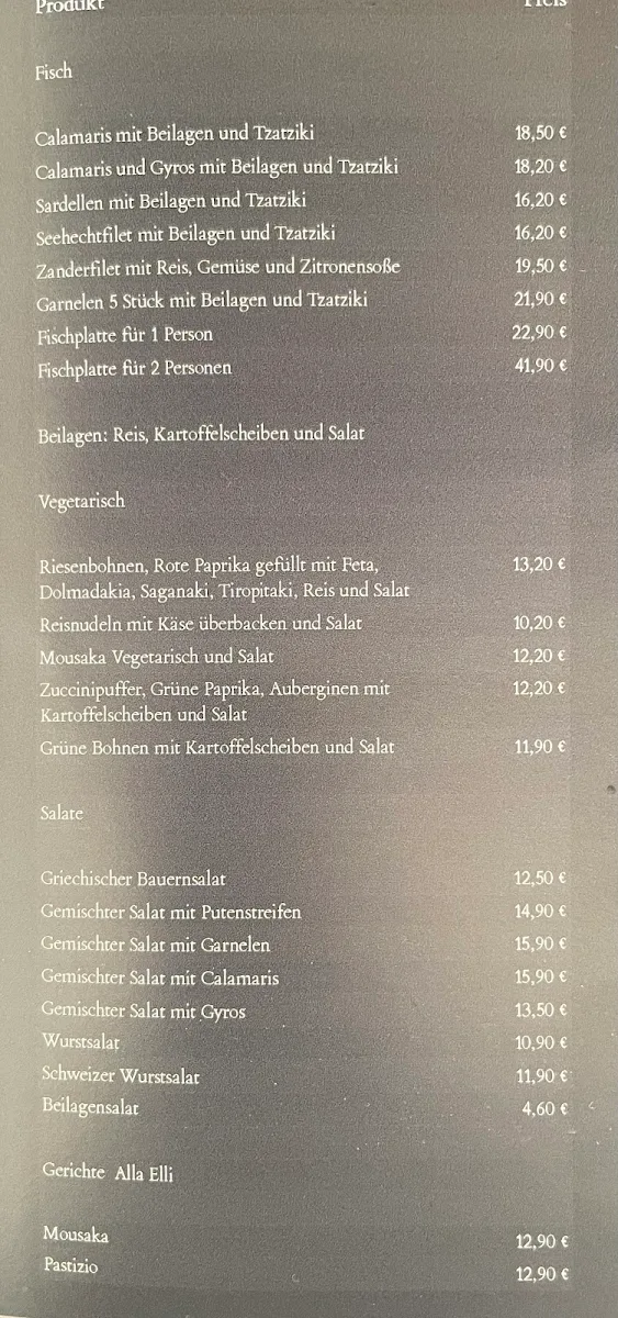 Speisekarte, Gasthaus Kreuz - Griechische Küche bei Elli