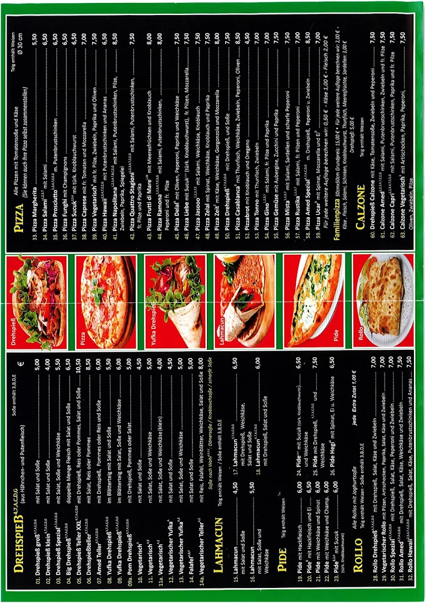 Speisekarte, Amed Döner Kebabhaus