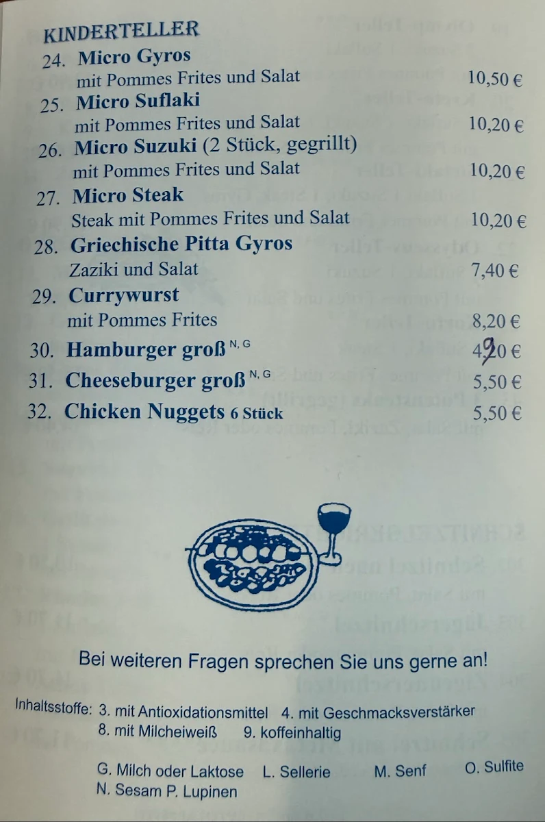 Speisekarte, Imbiss Rhodos