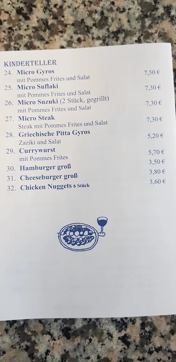 Speisekarte, Imbiss Rhodos