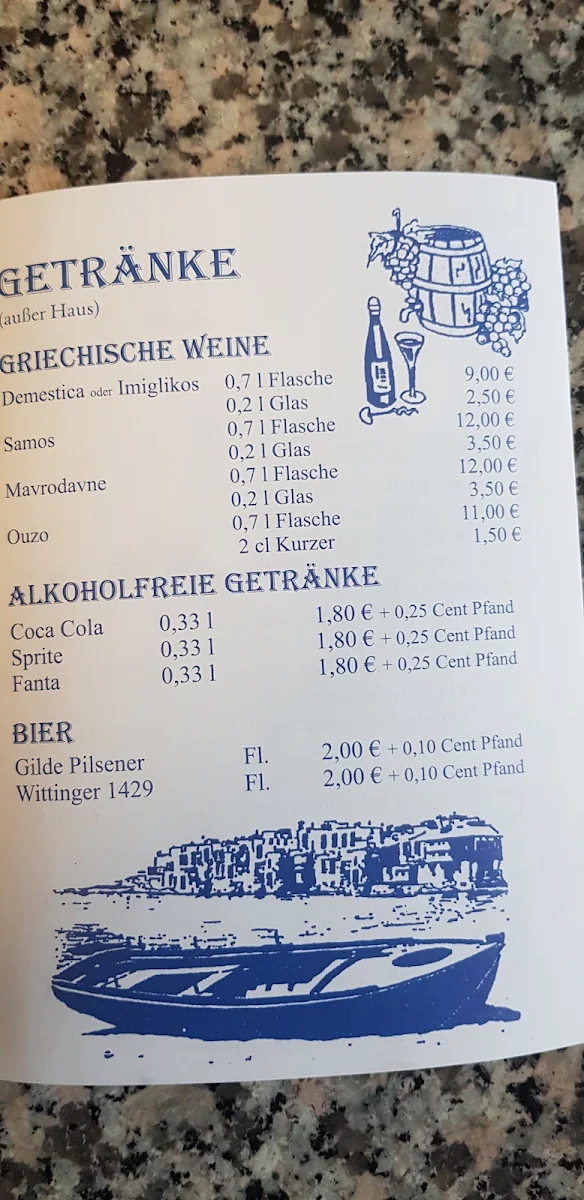 Speisekarte, Imbiss Rhodos