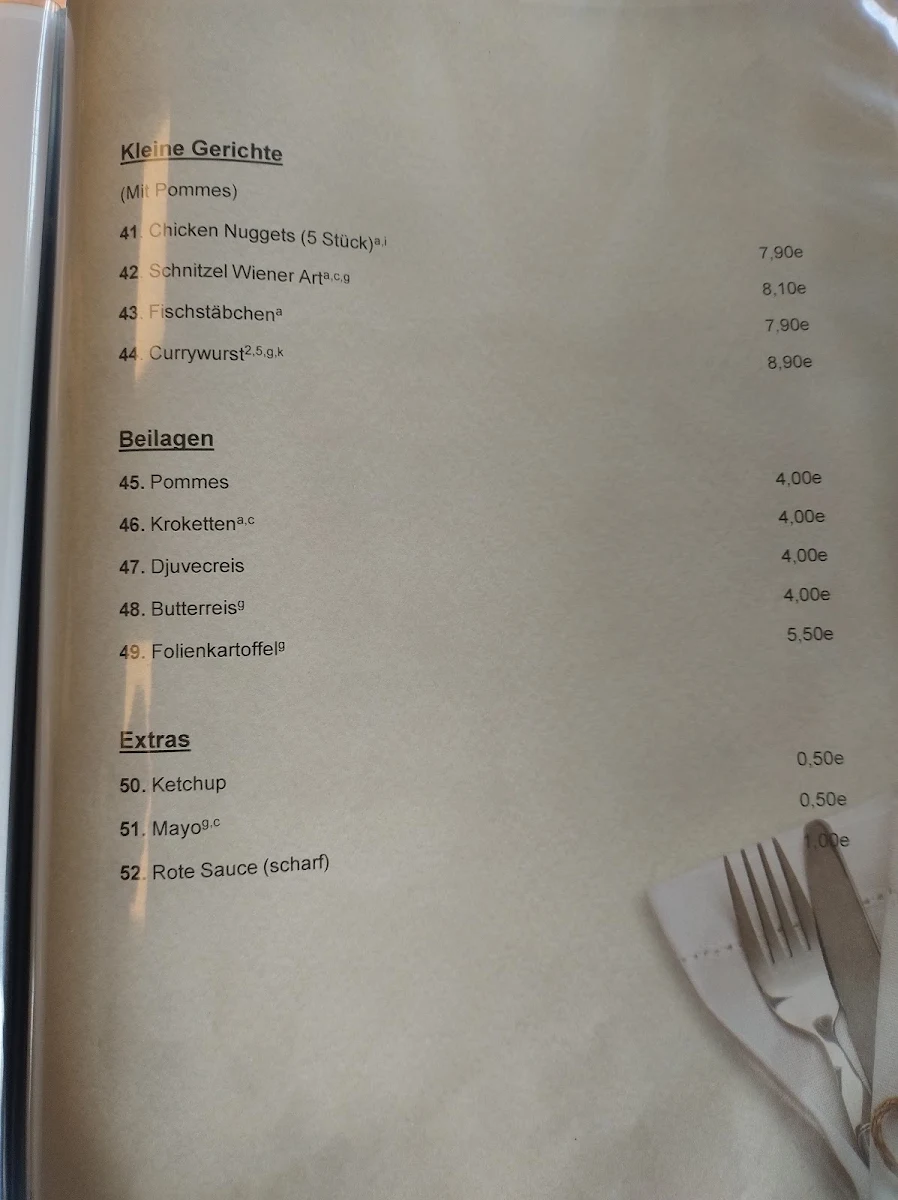 Speisekarte, Bistro bei Igor