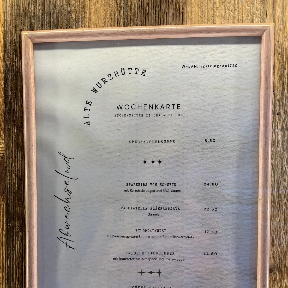 Speisekarte, Restaurant Alte Wurzhütte