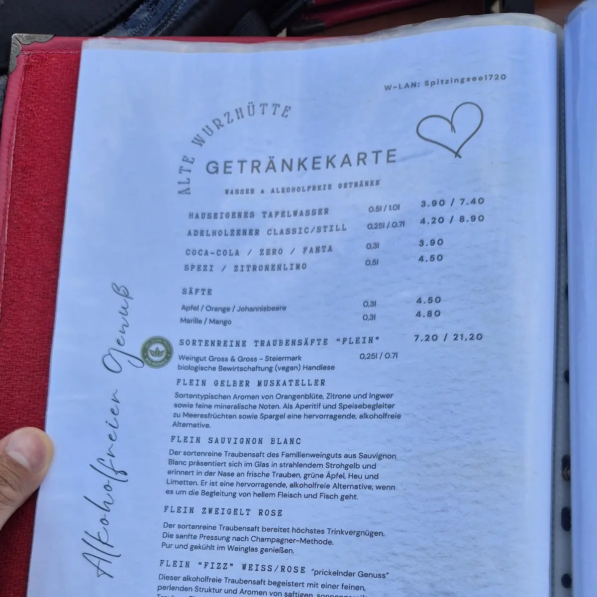 Speisekarte, Restaurant Alte Wurzhütte
