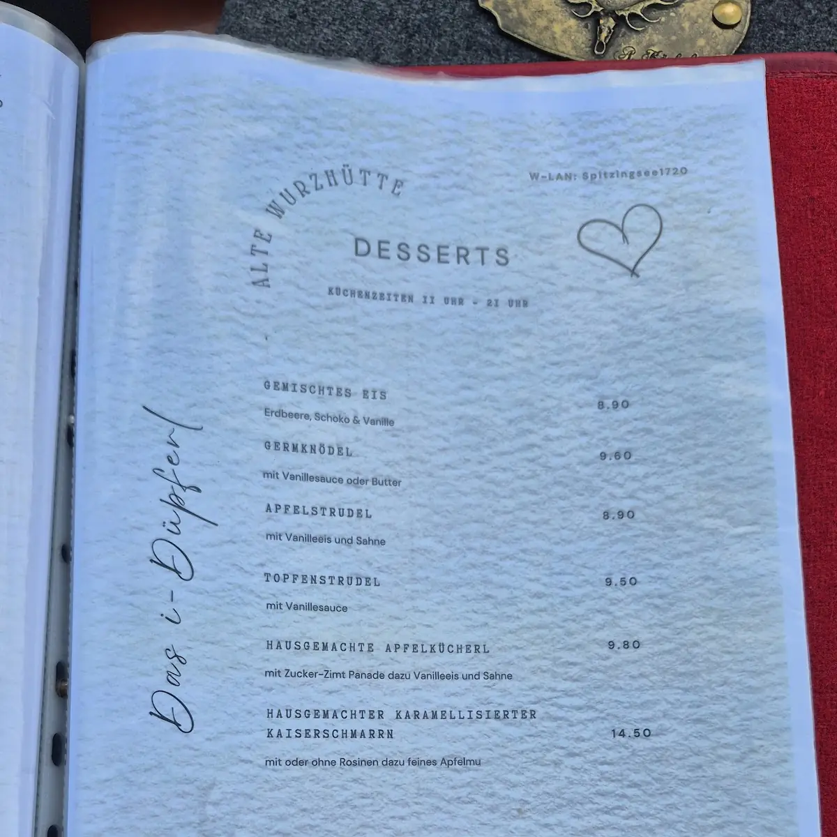 Speisekarte, Restaurant Alte Wurzhütte