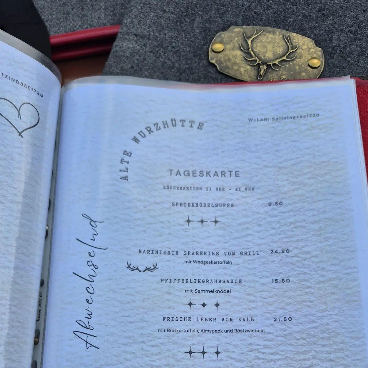 Speisekarte, Restaurant Alte Wurzhütte