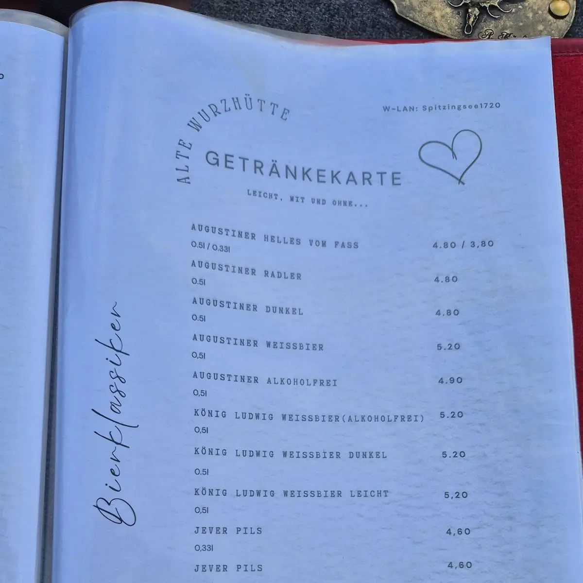 Speisekarte, Restaurant Alte Wurzhütte