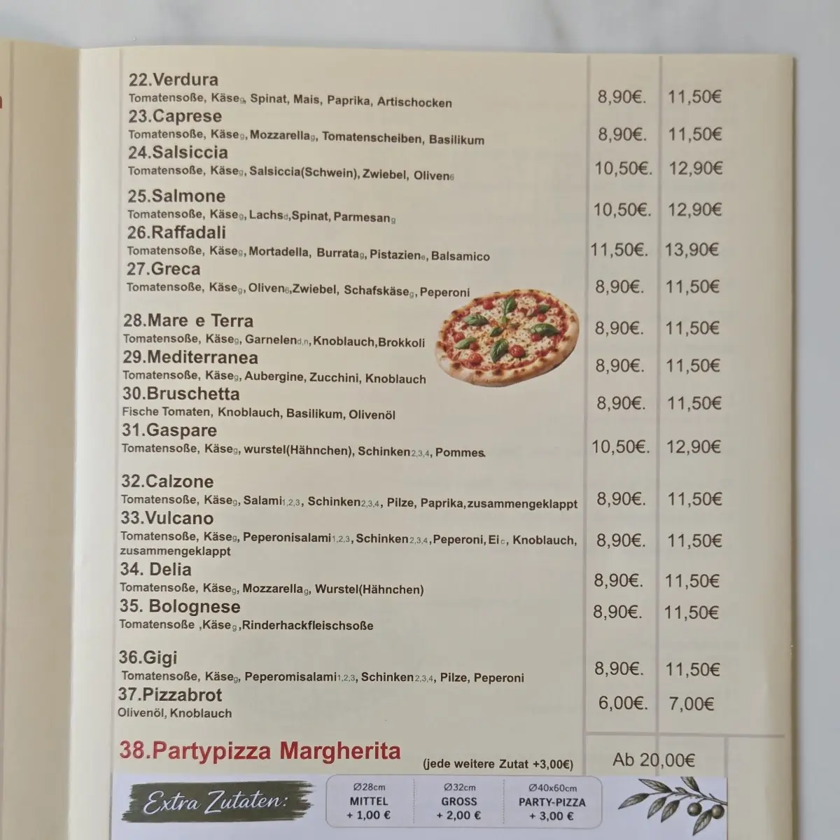 Speisekarte, Pizzeria SAPORI del SUD da Angelo e Sara