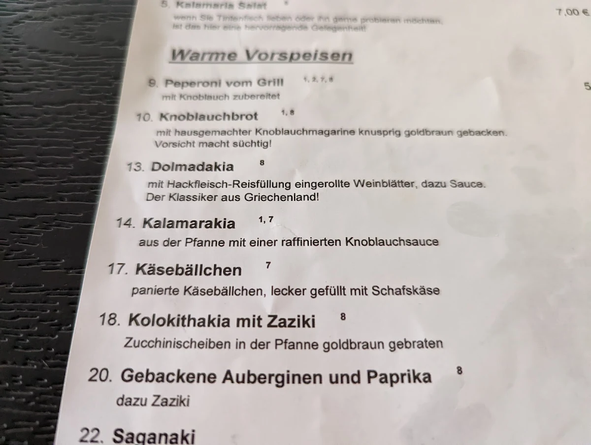 Speisekarte, Restaurant Rhodos