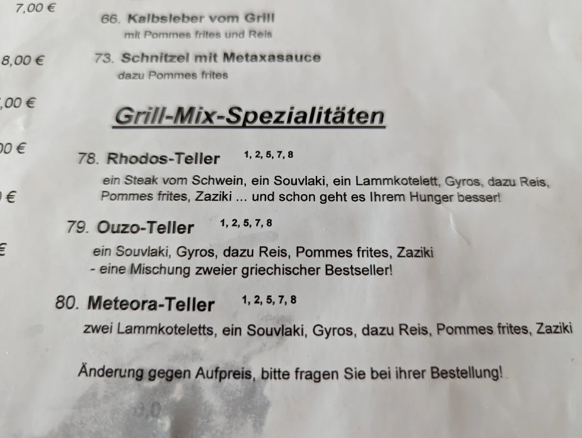 Speisekarte, Restaurant Rhodos